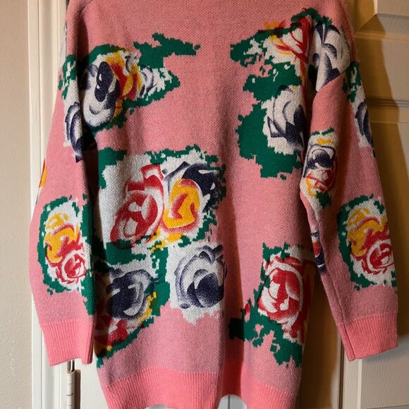 Women's Peony Pastels Pink Floral Sweater - Small - Picture 2 of 2